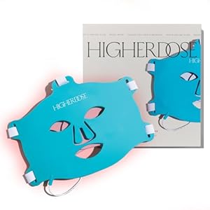 HigherDOSE cordless red light therapy mask with 66 LEDs and dual 630nm/830nm wavelengths
